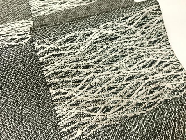 平和屋着物●両面　六通柄袋帯　唐織　市松吉祥文　銀糸　正絹　逸品　CABG7891vp
