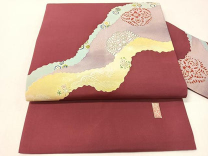 平和屋着物●東京友禅作家　田中種水　塩瀬　九寸名古屋帯　道長吉祥花鳥文　金彩　正絹　逸品　CABG7893vp