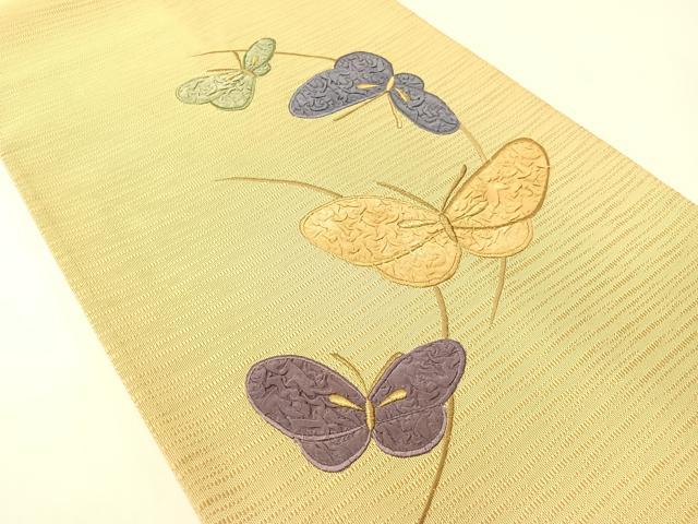 平和屋着物●太鼓柄袋帯　刺繍　舞蝶文　金糸　正絹　逸品　CABG7894vp