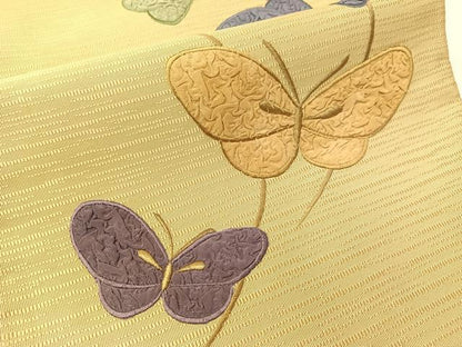 平和屋着物●太鼓柄袋帯　刺繍　舞蝶文　金糸　正絹　逸品　CABG7894vp