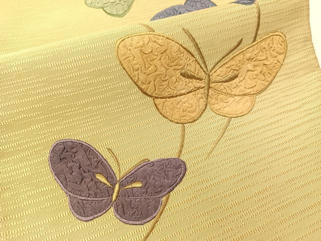 平和屋着物●太鼓柄袋帯　刺繍　舞蝶文　金糸　正絹　逸品　CABG7894vp