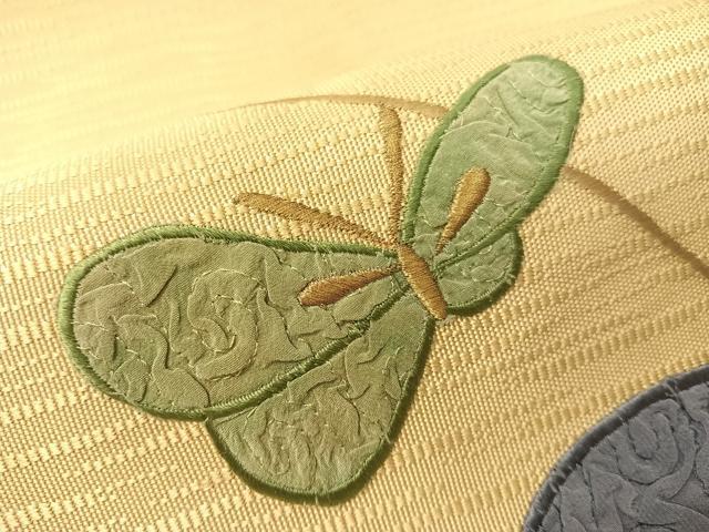 平和屋着物●太鼓柄袋帯　刺繍　舞蝶文　金糸　正絹　逸品　CABG7894vp
