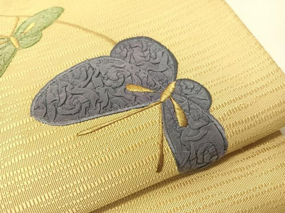 平和屋着物●太鼓柄袋帯　刺繍　舞蝶文　金糸　正絹　逸品　CABG7894vp