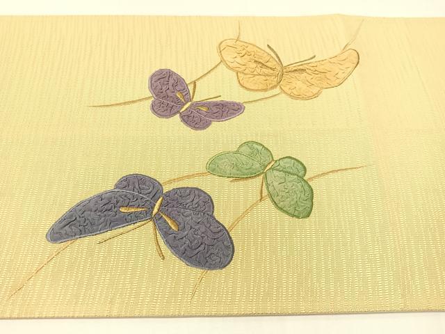 平和屋着物●太鼓柄袋帯　刺繍　舞蝶文　金糸　正絹　逸品　CABG7894vp