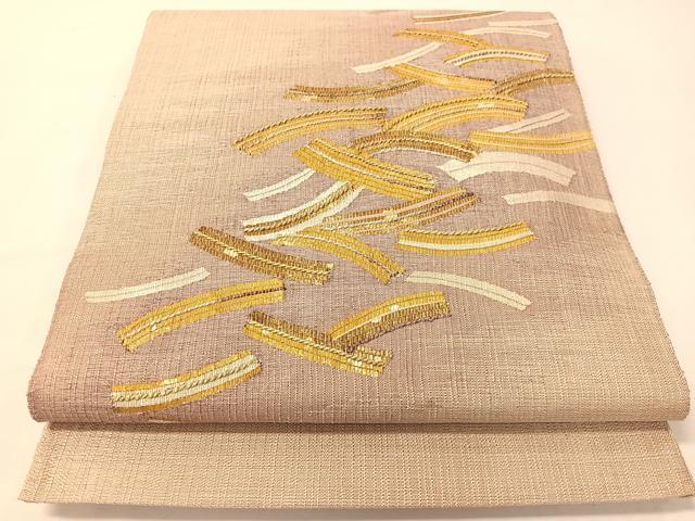 平和屋着物●太鼓柄袋帯　紬地　短冊文　金通し地　正絹　逸品　CABG7895vp
