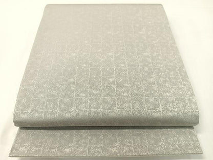 平和屋着物●両面　太鼓柄袋帯　唐織　流水花文　銀通し地　正絹　逸品　未使用　CABG7905vp