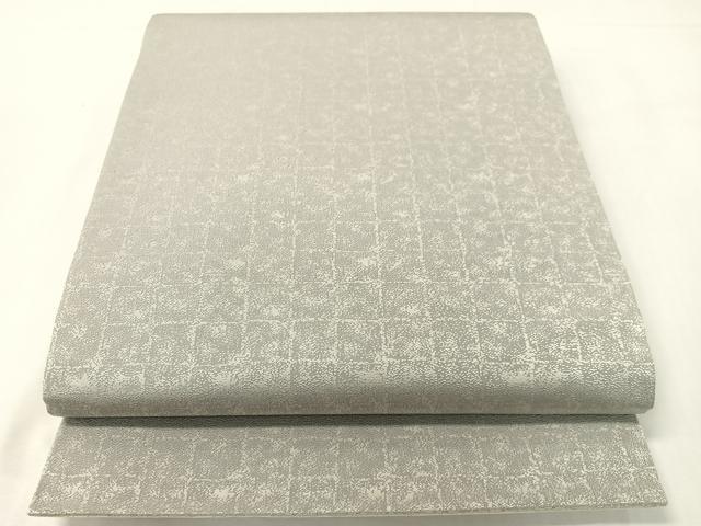 平和屋着物●両面　太鼓柄袋帯　唐織　流水花文　銀通し地　正絹　逸品　未使用　CABG7905vp
