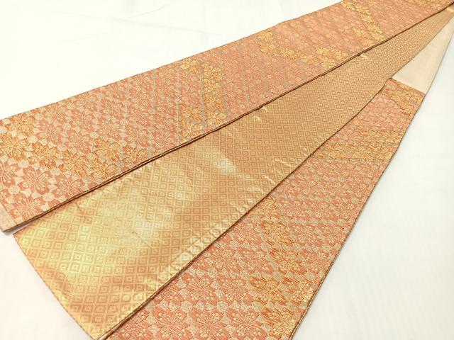 平和屋着物●西陣　老舗　渡文謹製　手織　半幅帯　菱桜文　金糸　正絹　逸品　CABG7912vp