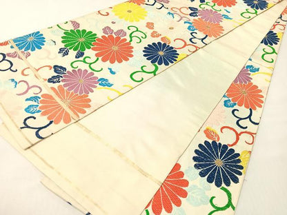 平和屋着物●全通柄　本袋帯　唐織　菊唐草文　金糸　正絹　逸品　CABG7949vp