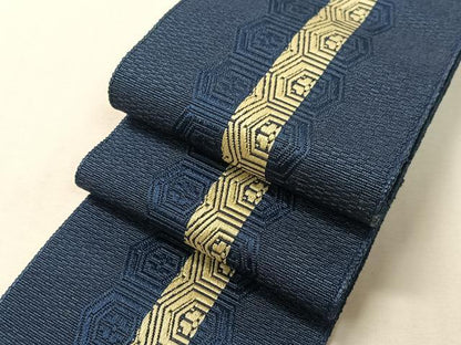 平和屋着物●男性　本場筑前博多織　角帯　亀甲花間道　正絹　逸品　CABG7954vp