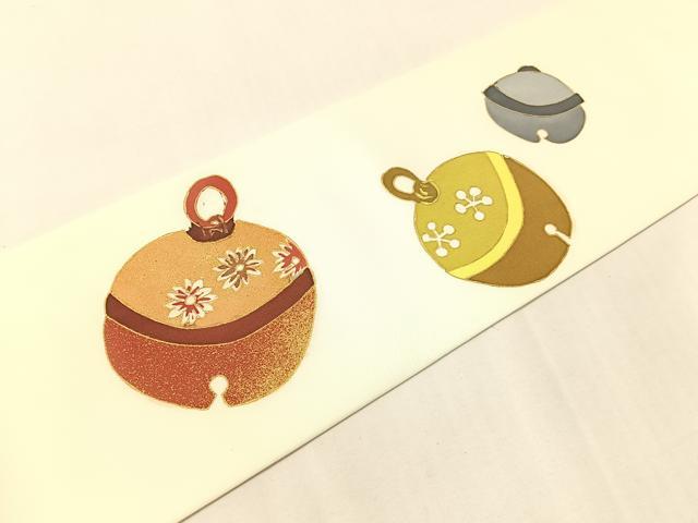 平和屋着物●塩瀬　九寸名古屋帯　作家物　鈴花蝶文　金彩　正絹　逸品　未使用　CABG7968vp