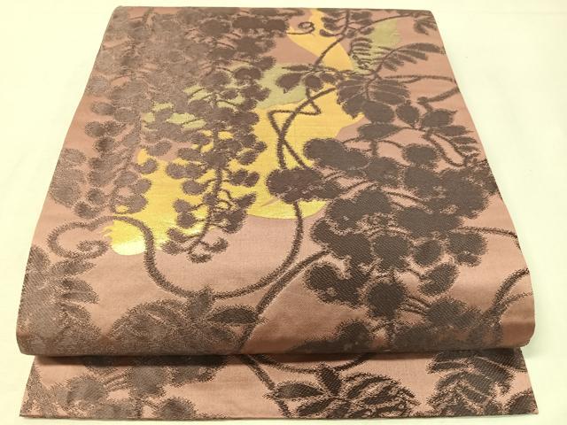 平和屋着物●アンティーク　大正ロマン　丸帯　鯉　藤花房　シルエット　金銀糸　引き抜き帯　正絹　逸品　CABG7969vp