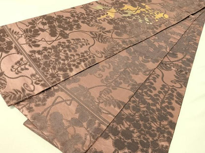 平和屋着物●アンティーク　大正ロマン　丸帯　鯉　藤花房　シルエット　金銀糸　引き抜き帯　正絹　逸品　CABG7969vp
