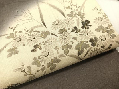平和屋着物●九寸名古屋帯　手描き　紬地　草花文　正絹　逸品　CABG7973vp