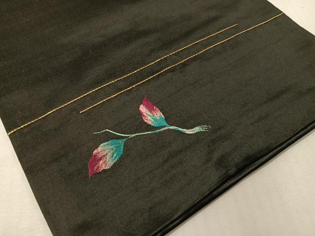 平和屋着物●アンティーク　大正ロマン　総手刺繍　九寸名古屋帯　休み鳥　黒地　金銀糸　正絹　逸品　CABG7975vp