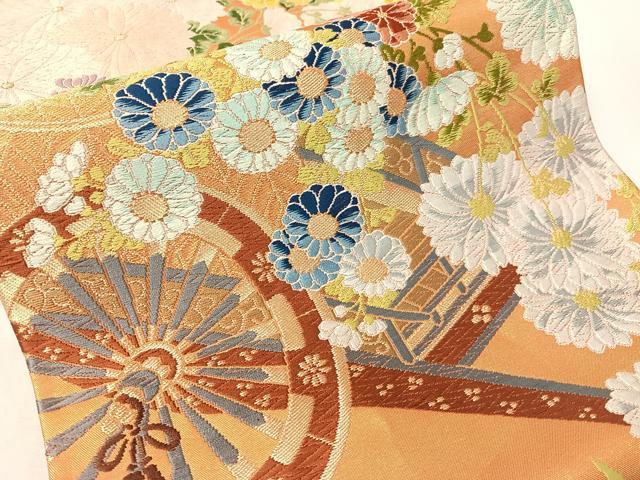 平和屋着物●西陣　白綾苑大庭　六通柄袋帯　唐織　花車文　金糸　共箱付き　正絹　逸品　CABG7976vp