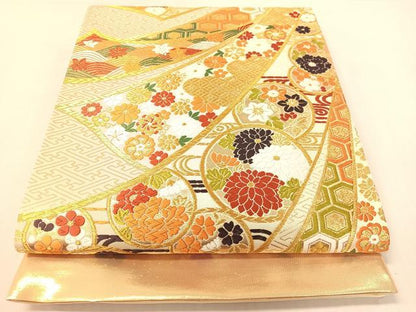 平和屋着物●西陣　ふくい謹製　六通柄袋帯　唐織錦　熨斗吉祥花文　金糸　日本製　紙箱・証紙付き　正絹　逸品　未使用　CABG7980vp