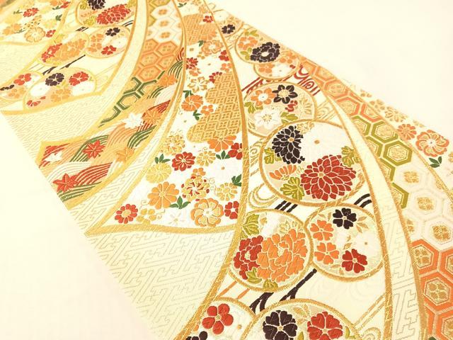 平和屋着物●西陣　ふくい謹製　六通柄袋帯　唐織錦　熨斗吉祥花文　金糸　日本製　紙箱・証紙付き　正絹　逸品　未使用　CABG7980vp