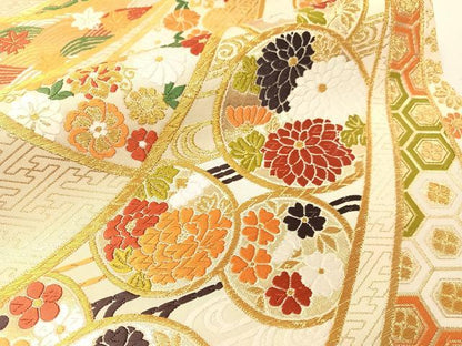 平和屋着物●西陣　ふくい謹製　六通柄袋帯　唐織錦　熨斗吉祥花文　金糸　日本製　紙箱・証紙付き　正絹　逸品　未使用　CABG7980vp