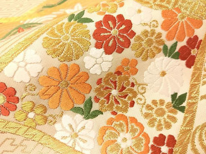平和屋着物●西陣　ふくい謹製　六通柄袋帯　唐織錦　熨斗吉祥花文　金糸　日本製　紙箱・証紙付き　正絹　逸品　未使用　CABG7980vp