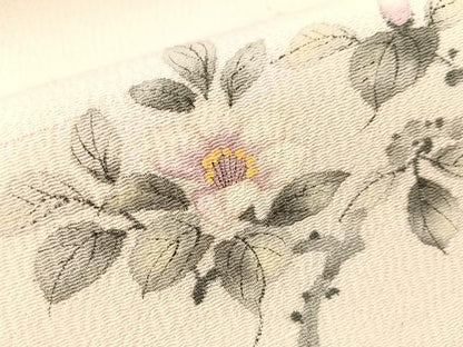 平和屋着物●九寸名古屋帯　作家物　手描き　休み鳥　鬼しぼ縮緬　正絹　逸品　未使用　CABG7981vp