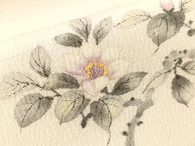 平和屋着物●九寸名古屋帯　作家物　手描き　休み鳥　鬼しぼ縮緬　正絹　逸品　未使用　CABG7981vp