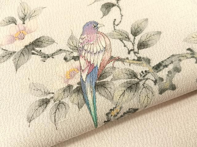平和屋着物●九寸名古屋帯　作家物　手描き　休み鳥　鬼しぼ縮緬　正絹　逸品　未使用　CABG7981vp