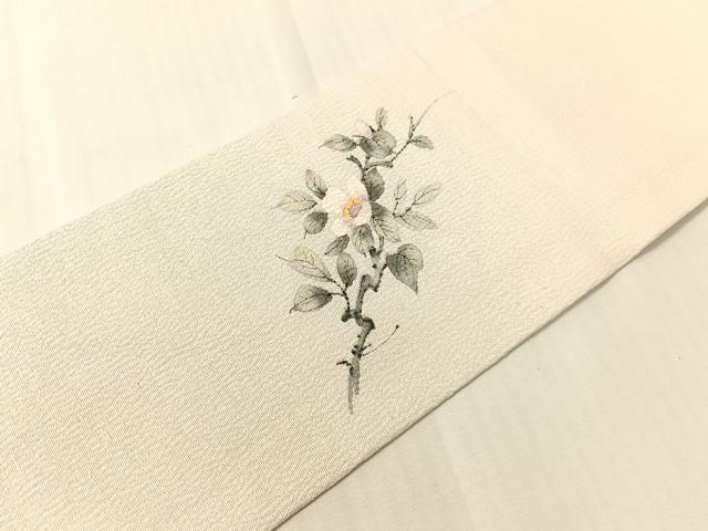 平和屋着物●九寸名古屋帯　作家物　手描き　休み鳥　鬼しぼ縮緬　正絹　逸品　未使用　CABG7981vp