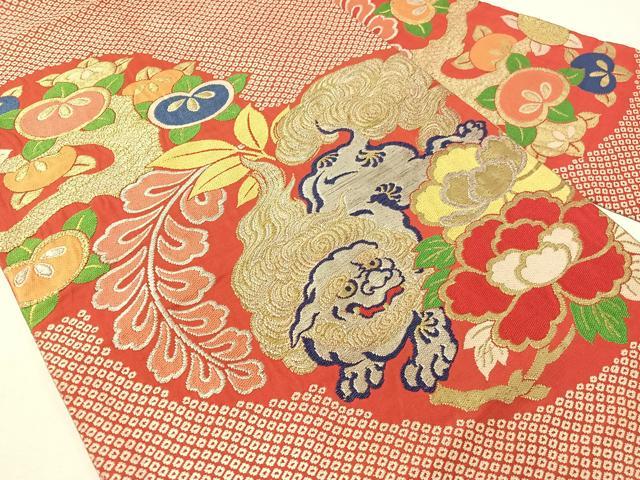 平和屋着物●アンティーク　大正ロマン　九寸名古屋帯　狛犬　金銀糸　正絹　逸品　CABG7984vp