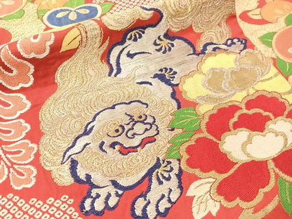 平和屋着物●アンティーク　大正ロマン　九寸名古屋帯　狛犬　金銀糸　正絹　逸品　CABG7984vp