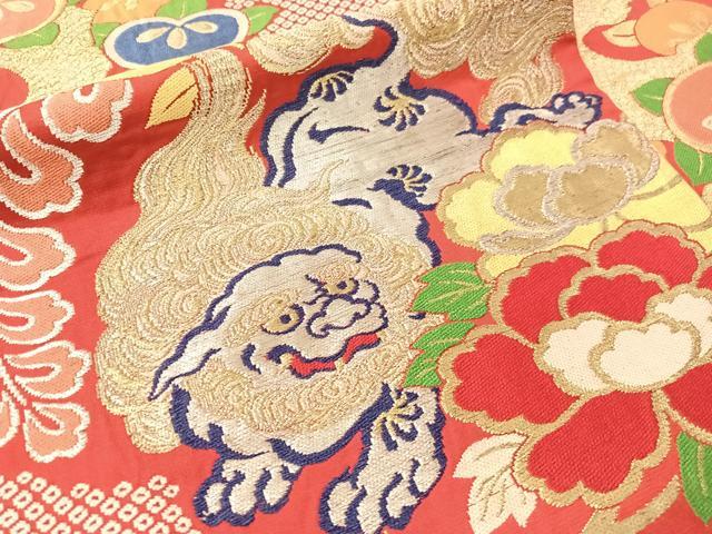 平和屋着物●アンティーク　大正ロマン　九寸名古屋帯　狛犬　金銀糸　正絹　逸品　CABG7984vp