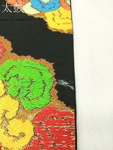 平和屋着物●六通柄袋帯　唐織　菱花文　黒地　金糸　正絹　逸品　CABG7985vp