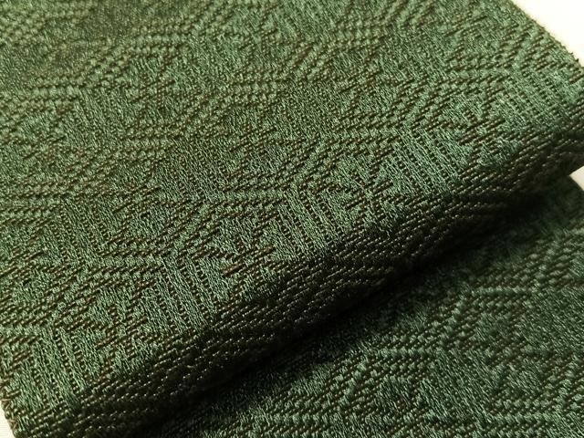 平和屋着物●男性　本場筑前博多織　角帯　亀甲繋ぎ　正絹　逸品　CABF5592hy 平和屋着物○男性 本場筑前博多織 両面 角帯 亀甲花文 革色 海松