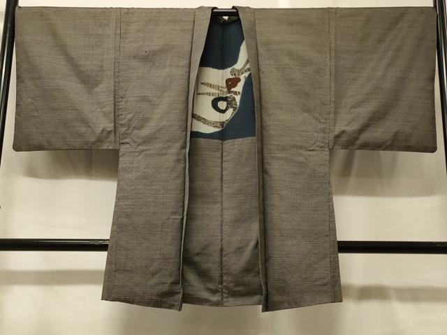 平和屋着物＃男性　本場大島紬　長羽織　格子柄　正絹　逸品　CABG8019in