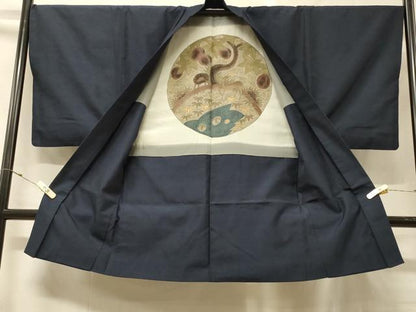平和屋着物＃男性　長羽織　紬地　藍鉄色　正絹　逸品　CABG8021in
