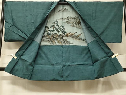 平和屋着物＃男性　羽織　紬地　錆浅葱色　正絹　逸品　CABG8023in