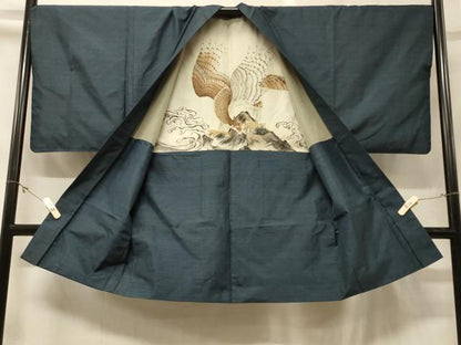 平和屋着物＃男性　本場大島紬　長羽織　格子柄　正絹　逸品　CABG8029in