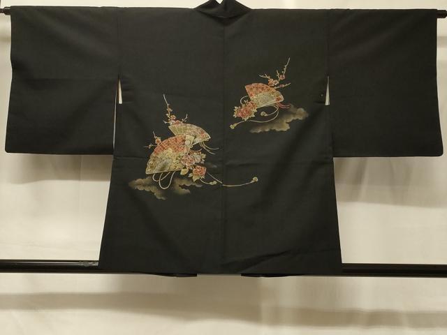 平和屋着物＃羽織　寿光織　雲取り扇面花文　黒地　金銀糸　正絹　逸品　CABG8036in