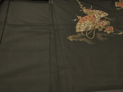 平和屋着物＃羽織　寿光織　雲取り扇面花文　黒地　金銀糸　正絹　逸品　CABG8036in