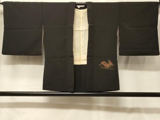 平和屋着物＃羽織　寿光織　扇面流水花文　黒地　金銀彩　正絹　逸品　CABG8039in
