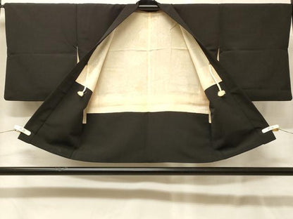 平和屋着物＃羽織　寿光織　扇面流水花文　黒地　金銀彩　正絹　逸品　CABG8039in