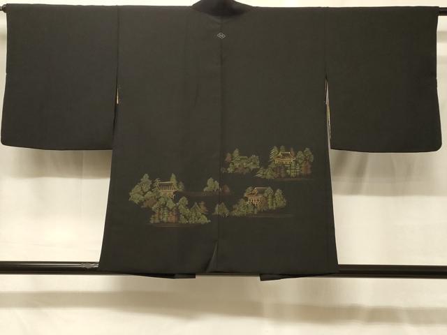 平和屋着物＃羽織　寿光織　風景文　黒地　金糸　正絹　逸品　CABG8044in