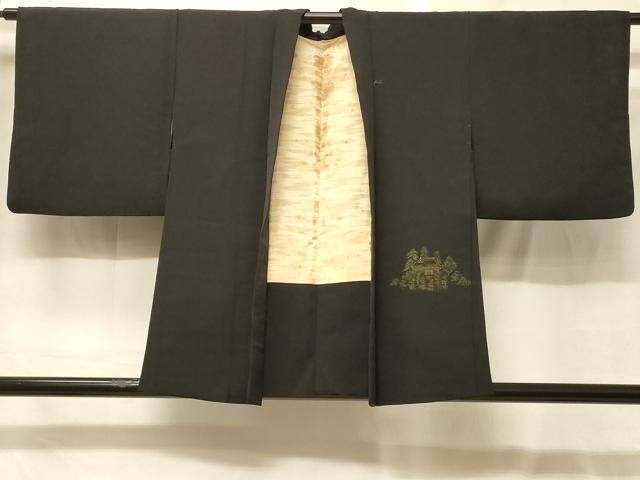 平和屋着物＃羽織　寿光織　風景文　黒地　金糸　正絹　逸品　CABG8044in