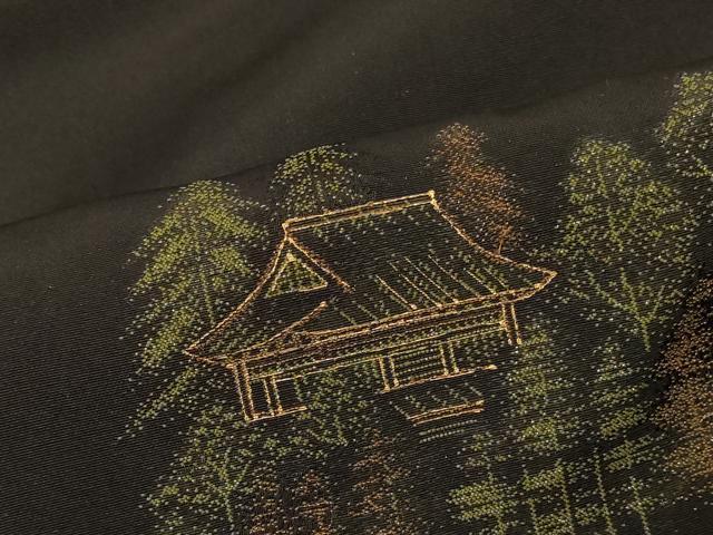 平和屋着物＃羽織　寿光織　風景文　黒地　金糸　正絹　逸品　CABG8044in