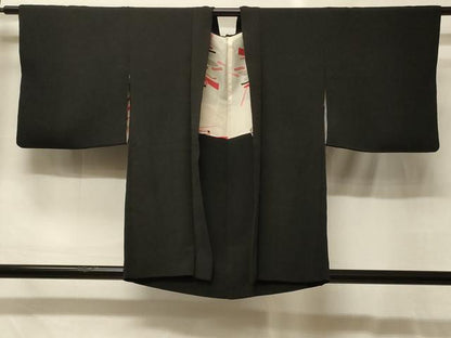 平和屋着物＃羽織　寿光織　檜扇貝桶花文　黒地　銀糸　正絹　逸品　CABG8061in