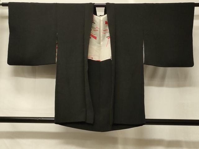 平和屋着物＃羽織　寿光織　檜扇貝桶花文　黒地　銀糸　正絹　逸品　CABG8061in