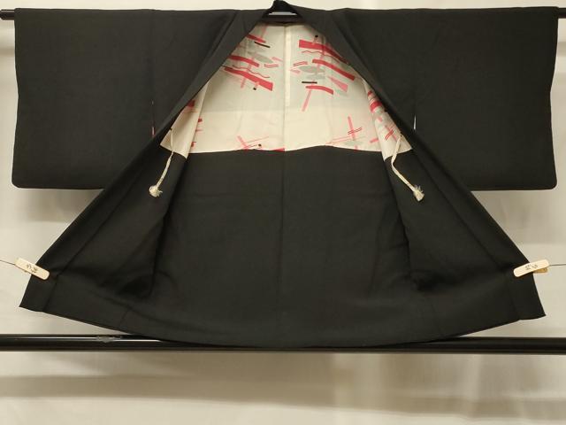 平和屋着物＃羽織　寿光織　檜扇貝桶花文　黒地　銀糸　正絹　逸品　CABG8061in