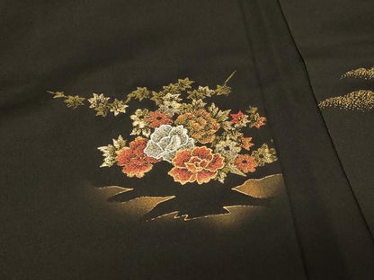 平和屋着物＃羽織　寿光織　花車文　黒地　金銀糸　正絹　逸品　未使用　CABG8067in