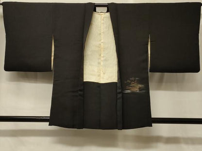 平和屋着物＃羽織　風景文　黒地　金銀彩　正絹　逸品　CABG8068in