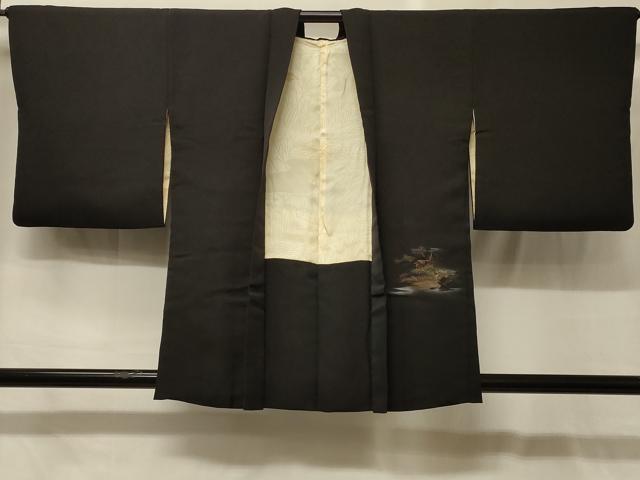 平和屋着物＃羽織　風景文　黒地　金銀彩　正絹　逸品　CABG8068in
